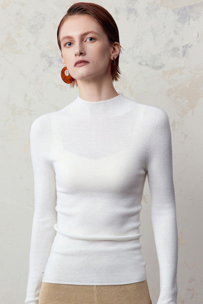 Wool Mock Neck Thermal Slim Long Sleeve Base Layer