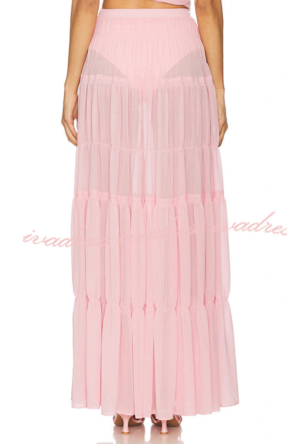 Stunning Chiffon Elastic Waist Layered A-line Maxi Skirt