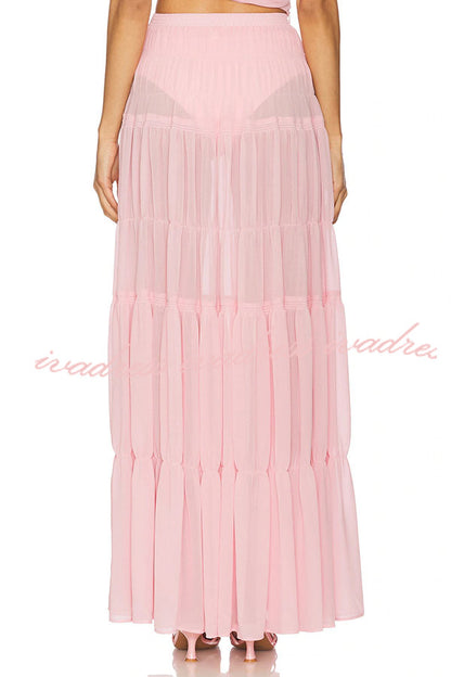 Stunning Chiffon Elastic Waist Layered A-line Maxi Skirt