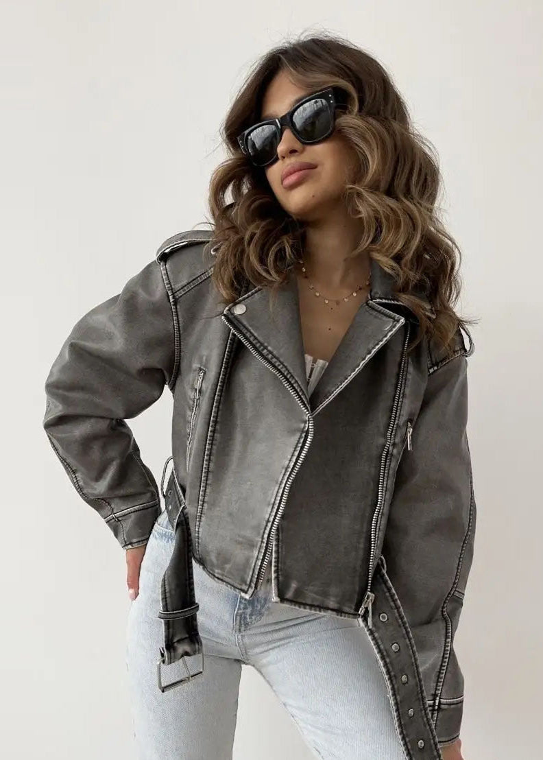 Washed Faux Leather Moto Jacket â_?Vintage Biker Edge