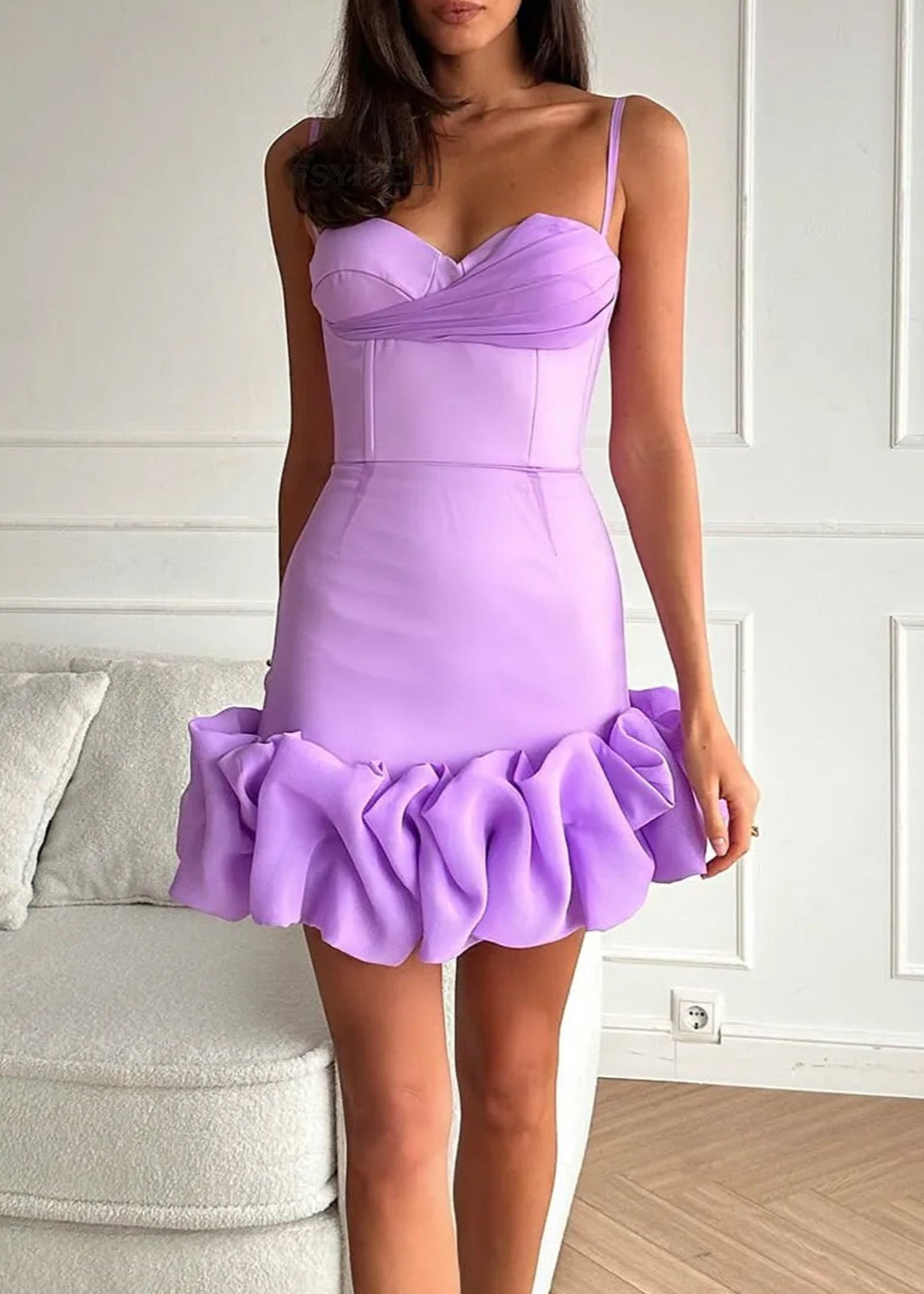 Sweetheart Neck Corset Draped Crossover Bust Ruffle Hem Bodycon Mini Dress