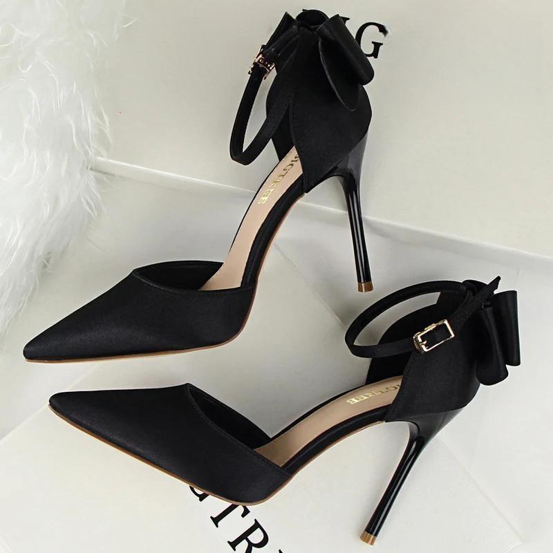 Satin Bow-knot High Heels Women Pumps for Sexy Wedding Stiletto Heels