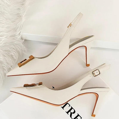 Metal Square Buckle High Heel Stiletto Pumps for Women, Pointed Toe Sexy Party Shoes