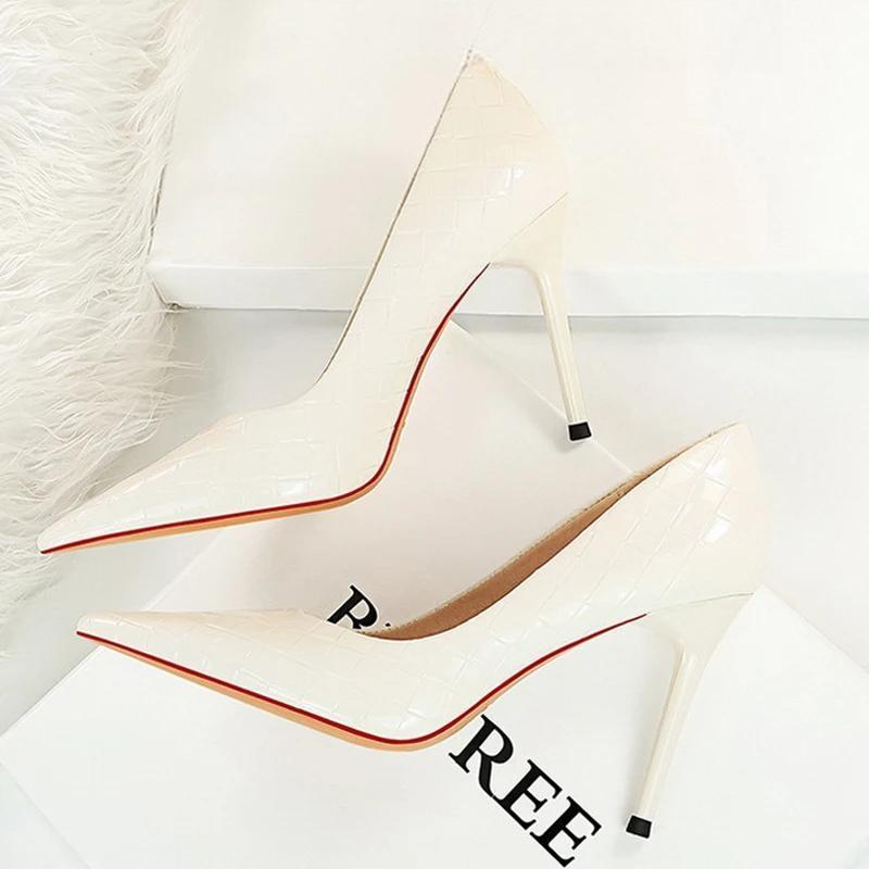 Woven Pattern Patent Leather Woman Pumps High Heels
