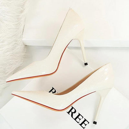 Woven Pattern Patent Leather Woman Pumps High Heels