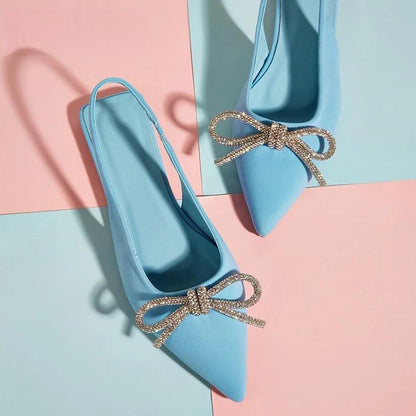 Autumn Crystal Butterfly-knot Green Women Pumps with Shallow Pointed Toe for Strippers