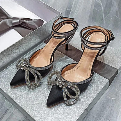 Glitter Rhinestones Silk Transparent Pumps for Women