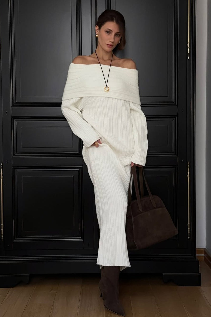 | Solid Off Shoulder Bodycon Knit Maxi Dress