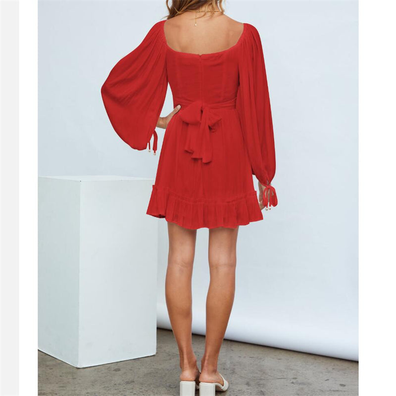 Ruffle Long Sleeve Square Collar Mini Dress in Multiple Colors