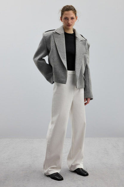 Wool Blend Epaulet Blazer Coat