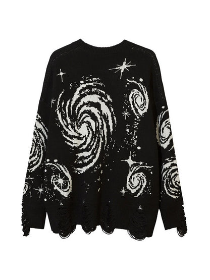 Swirl Print Ripped Design Sweater
