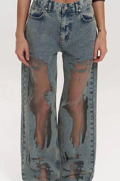 Cutout Textured Wide Jeans