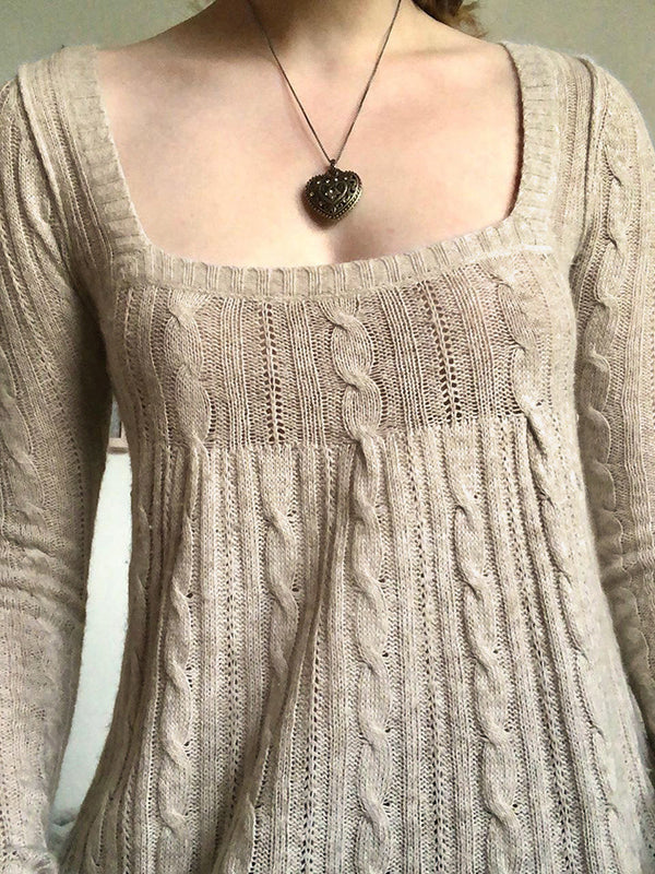 Low Cut Square Neck Long Sleeve Knits