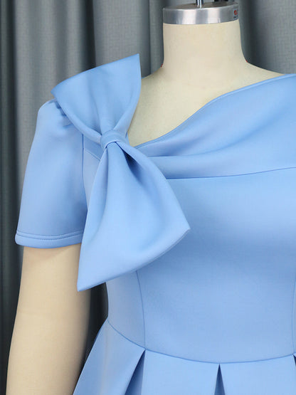 Solid Color Bowknot High-Waisted Tied Waist A-Line Midi Dresses