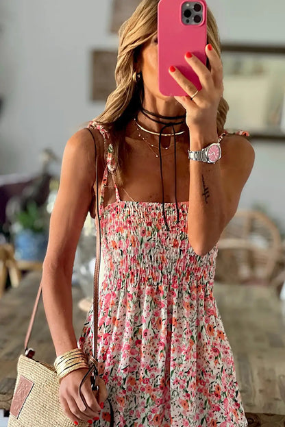 boho floral smocked maxi dress
