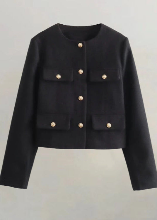 TailoRed Tweed Cropped Jacket â_?Classic Elegance with Gold Button Accents