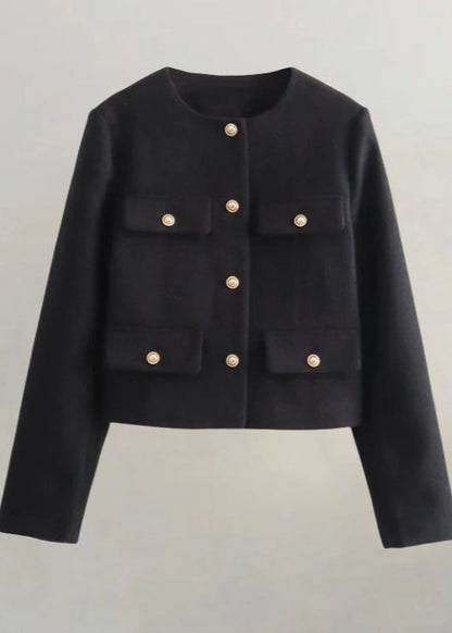 TailoRed Tweed Cropped Jacket â_?Classic Elegance with Gold Button Accents