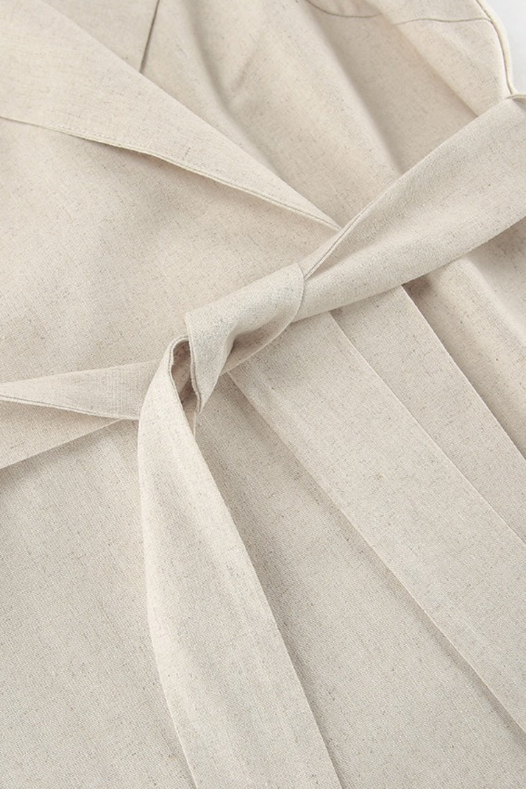 | Linen Cotton High Waist Slit Maxi Dress