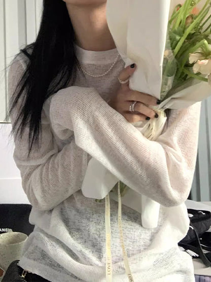 Plain Crewneck Casual Thin Long Sleeve Knits