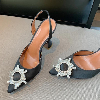 Silk Crystal Pumps Strange Style High Heels for Women Summer Bride Comfortable Heeled