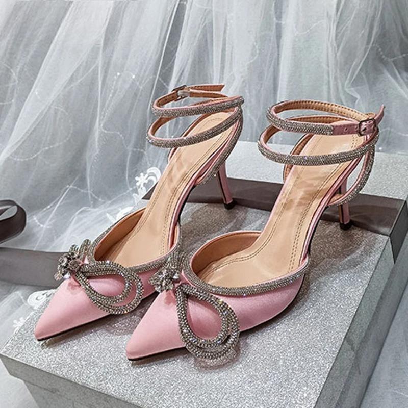 Glitter Rhinestones Silk Transparent Pumps for Women