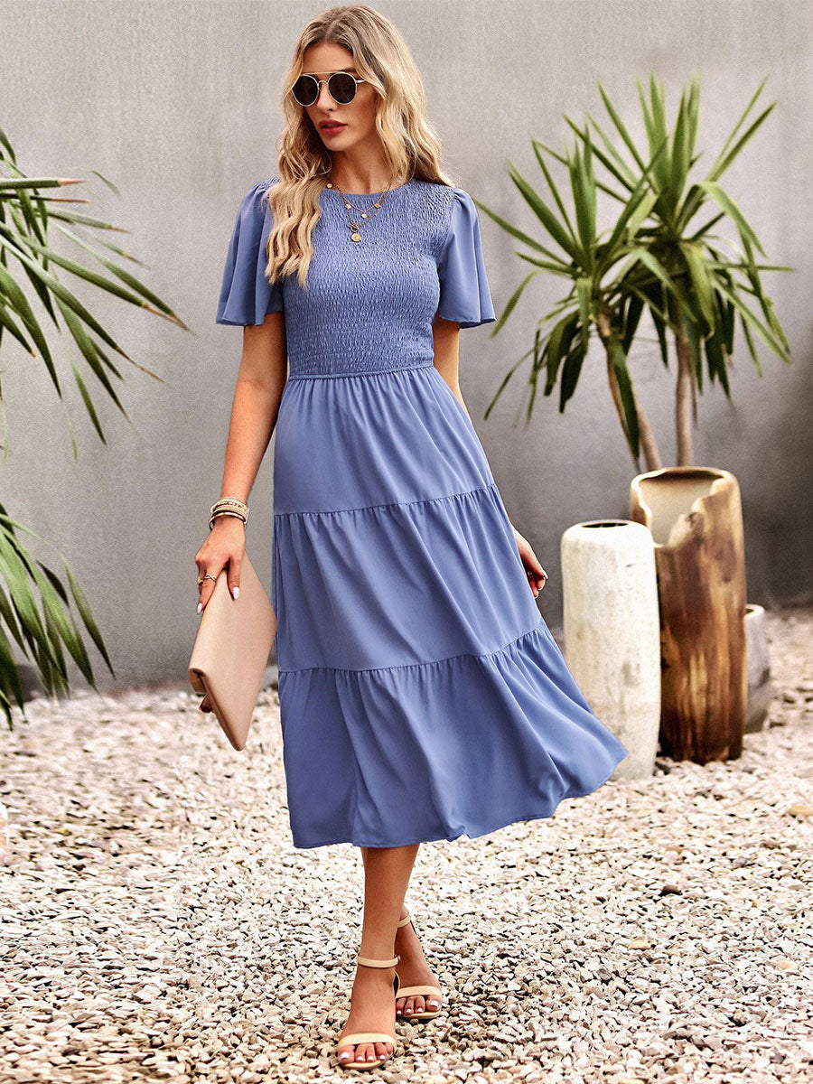 Casual Jewel Neck Short Sleeves Midi Dress