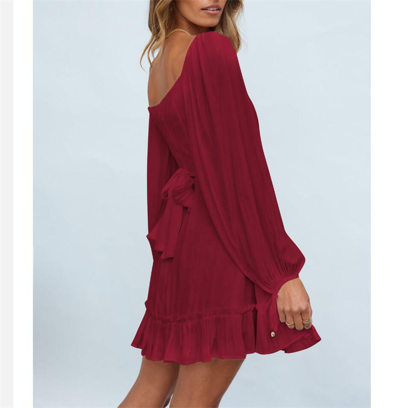 Ruffle Long Sleeve Square Collar Mini Dress in Multiple Colors