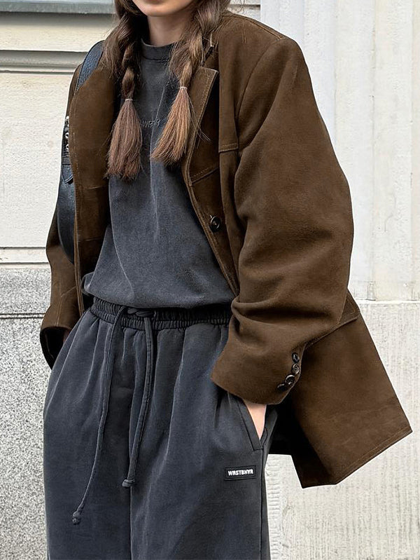 Nubuck Vintage Lapel Loose Suede Jacket