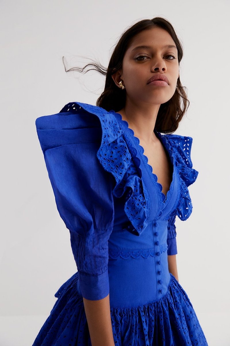 Solid Lace V-Neck Frill Mini Dress