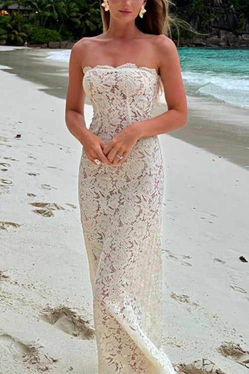 Strapless Lace Hollow Out Bodycon Maxi Dress