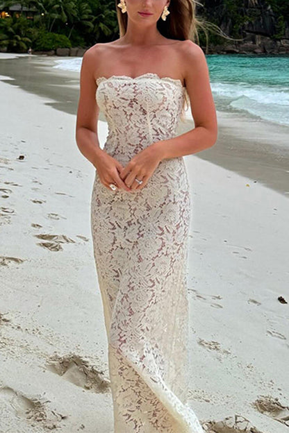 Strapless Lace Hollow Out Bodycon Maxi Dress