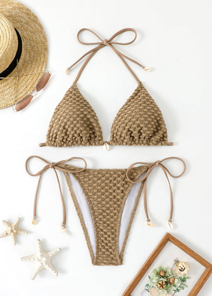 TextuRed Shell-Embellished Triangle Bikini Set
