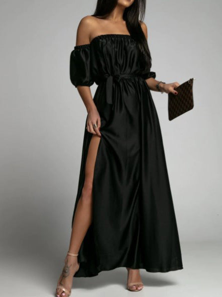 One-Shoulder Short Sleeve Slit Dress