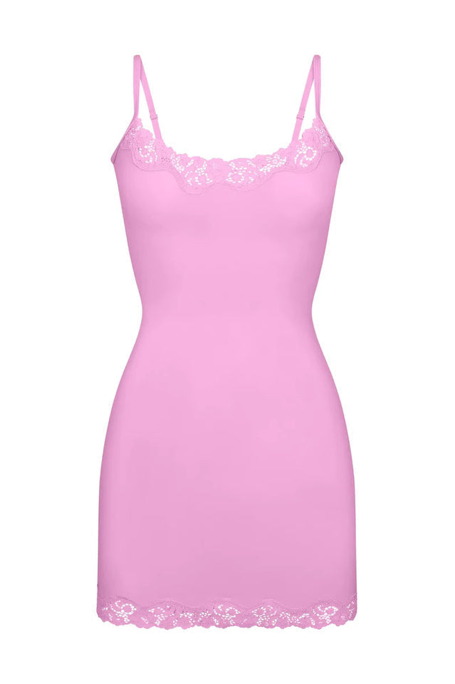 Scoop Neck Lace Trim Spaghetti Strap Bodycon Slip Mini Dress