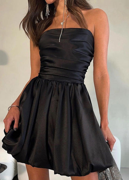 Strapless Ruched Bodice Bubble Hem Mini Dress