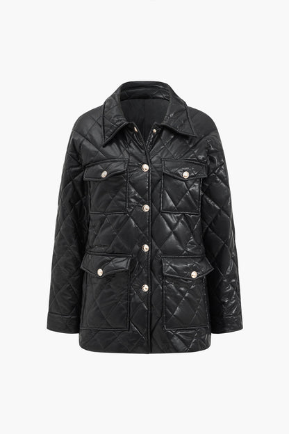 Faux Leather Button Pocket Jacket