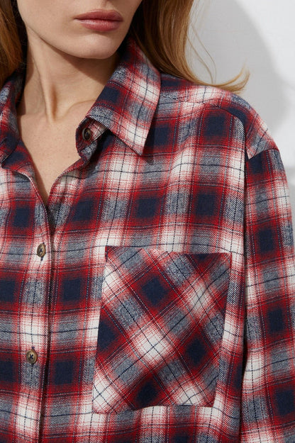 Cotton Plaid Oversized Shirt Blouse