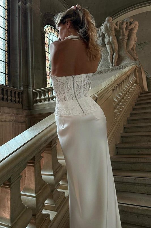 | Lace Strapless Boned Fitted Bodycon Maxi Dress