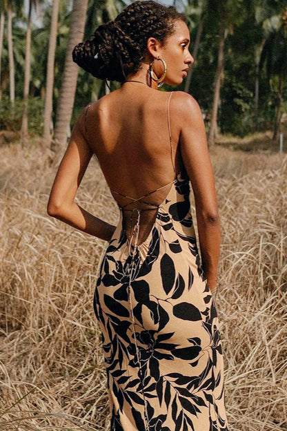 Sexy Floral Backless Slip Dress