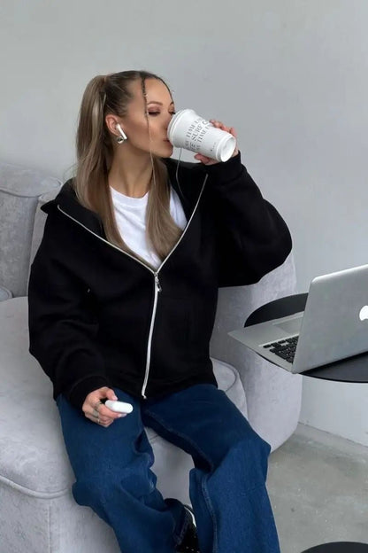 Solid Color Loose Street Style Hoodie