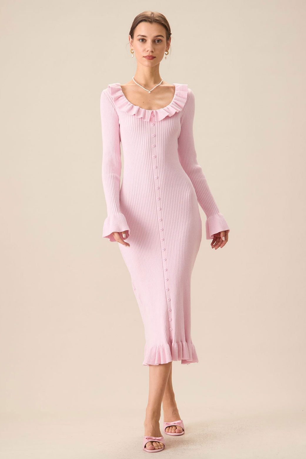Valerie U-Neck Ruffle Midi Knit Dress