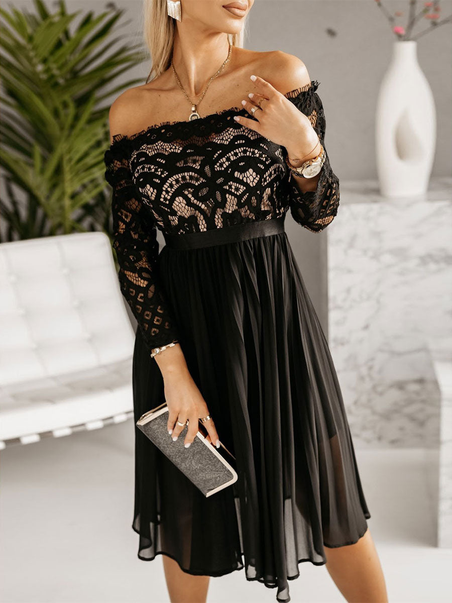 Party Dresses Black Long Sleeves Lace Midi Dress
