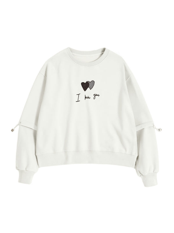 Embroidery Drawstring Sleeve Decor Oversized Hoodie
