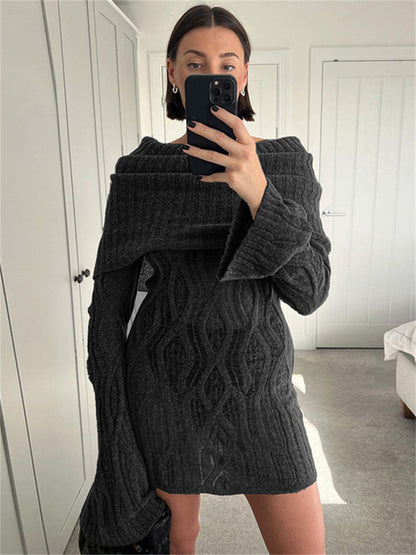 Tossy Knitwear Sweater Mini Dress See-Through For Women High Waist Long Sleeve Fashion Loose Knit Dress Slim Elegant Dress 2024