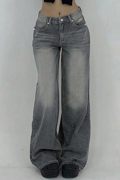 Distressed Wide Leg Floor Length Jeans