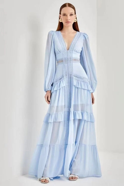 Lorie Long Sleeve Ruffle Gown
