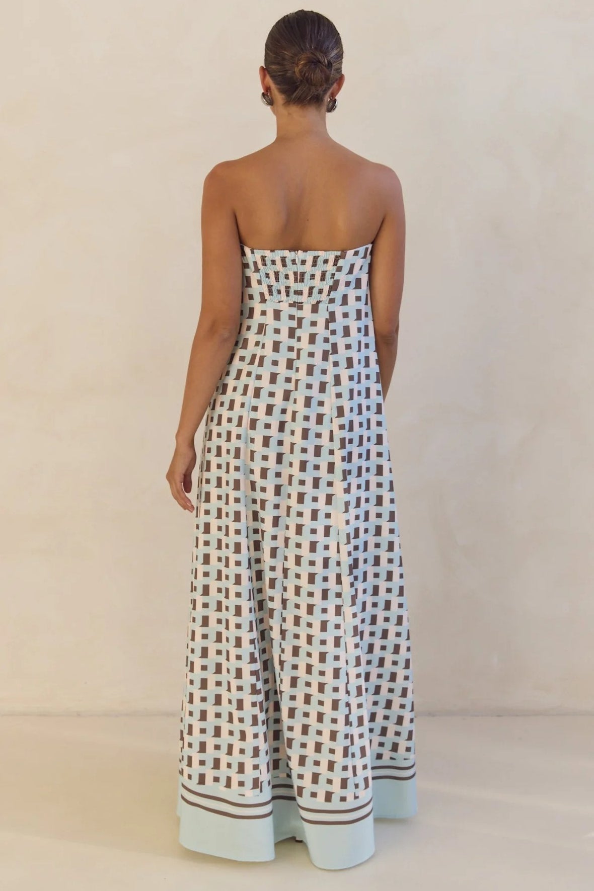 Strapless Tube Contrast Band A-Line Maxi Dress