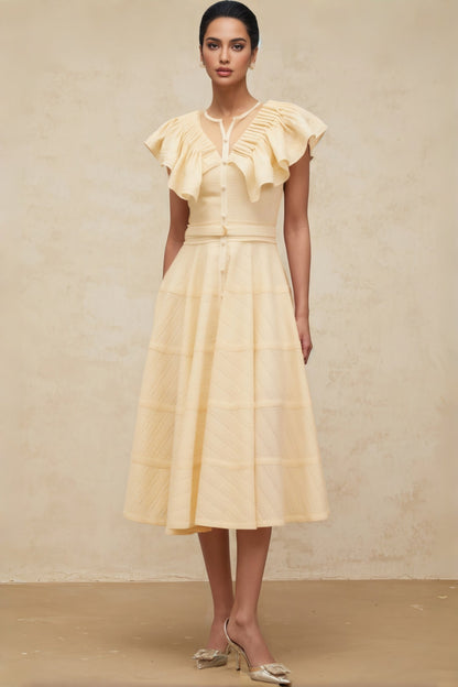 Bren Ruffle V-Neck Midi Dress