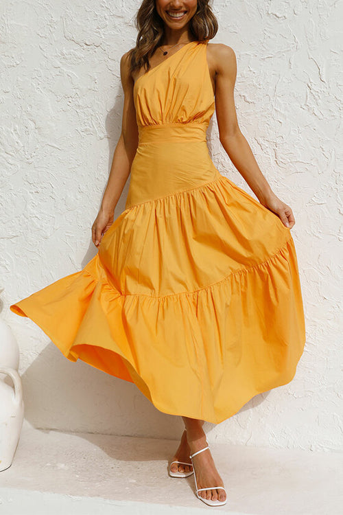 One Shoulder High Waist Tiered Maxi Dress