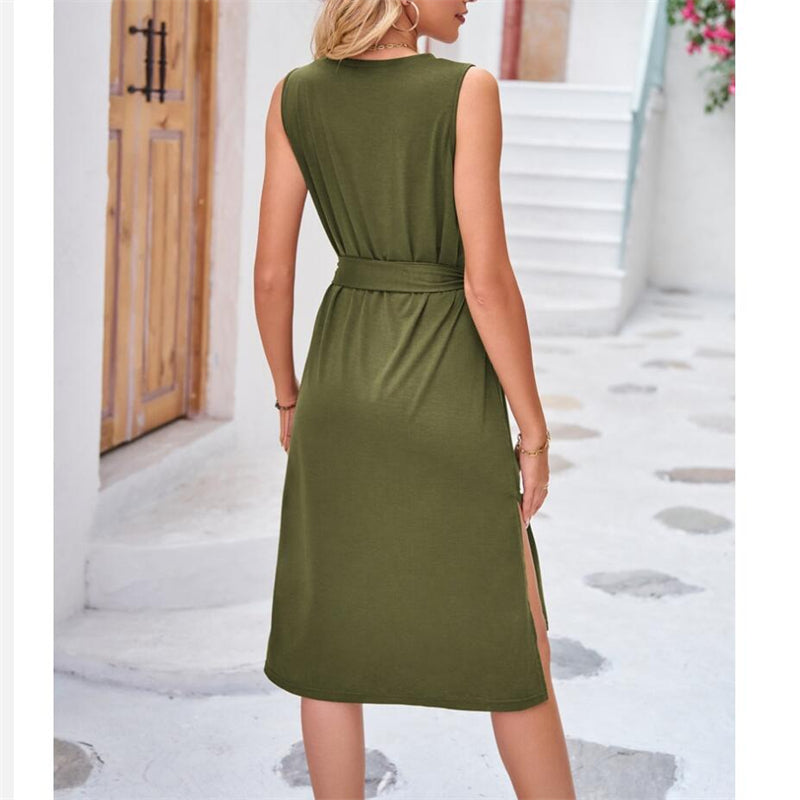 Solid Color Sleeveless Midi Dress in Multiple Colors